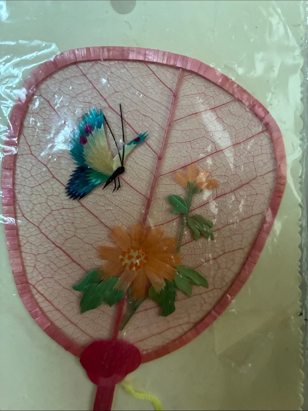 NWT Pink and yellow Decorative Butterfly Hand Fan - Home decor